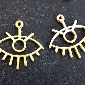 4 Gold Eye Pendant Charm, Evil Eye Charms with 1 Loop, 22k Matte Gold Plated, 25x25mm