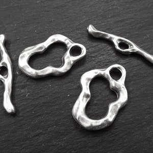 Wavy Toggle Clasps, T Bar Clasps, T Bar, Silver Toggle Clasps, T Clasps, Silver Clasps, Clasp, Closure, Matte Antique Silver Plated - 2sets