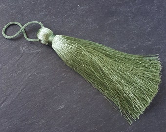 Extra Large Pale Olive Green Silk Thread Tassels - 4.4 inches - 113mm - 1 pc