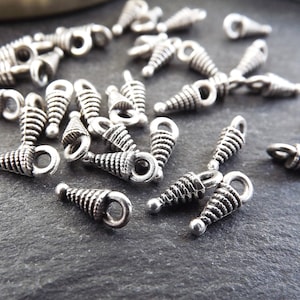 Mini Silver Spike Charms, Spiral Pointy Spike Charm Pendulum Pendants, Ethnic Tribal Style, Matte Antique Silver Plated - 20pcs
