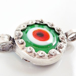 Irish Green Evil Eye Round Glass Connector Pendant Silver Plated 1pc image 4