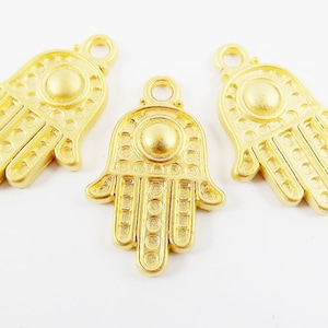 3 Medium Hand of Fatima Hamsa Charms with Dome - 22k Matte Gold Plated