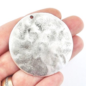 Large Round Hammered Silver Pendant, Organic Textured Dome Shaped Disc, Matte Antique Silver Plated, 1PC