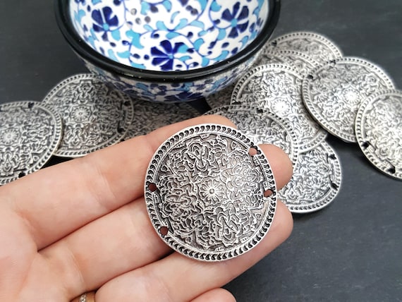 Large Floral Medallion Curved Disc Connector Bracelet Necklace 