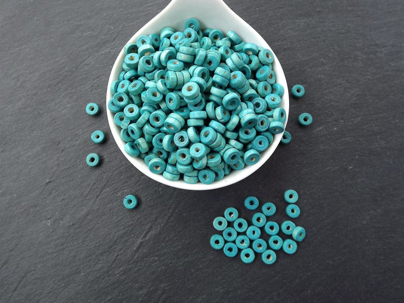 200pcs or 400pcs Aqua Blue Round Rondelle Heishi Wood Beads Satin Varnished Plain Simple Round Smooth Ball Bead Spacers 8mm Choose 50pcs
