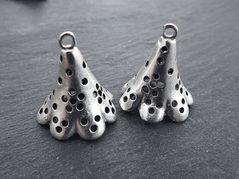 Fluted Bead End Caps With Loop Flower Pendant Large Bead Etsy