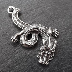 Chinese Dragon Pendant, Silver Dragon, Silver Pendant, Silver Dragon Pendant, Chinese Pendant, Ethnic, Bohemian, Matte Antique Silver Plated