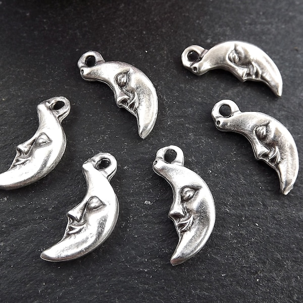 Moon Charm, Smiling Moon Charms, Silver Moon Charms, Crescent Moon, Moon Face, Half Moon, Man in the moon, Antique Bronze, 6pcs - T1