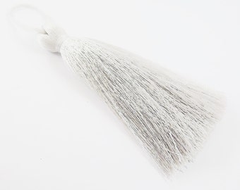 Extra Large Thick Antique pale Grey Silk Thread Tassels - 4.4 inches - 113mm - 1 pc