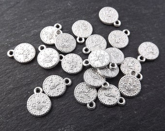 20 mini répliques breloques rondes - Plaqué argent mat