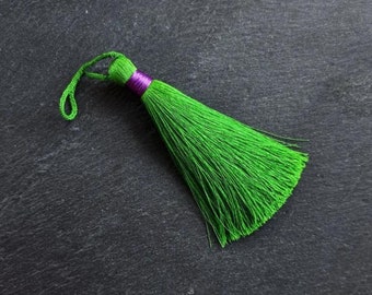 Forest Green Silk Tassel Purple Band, Extra Large Thick Tassels for Jewelry Making, Home Decor, 113mm, 1pc