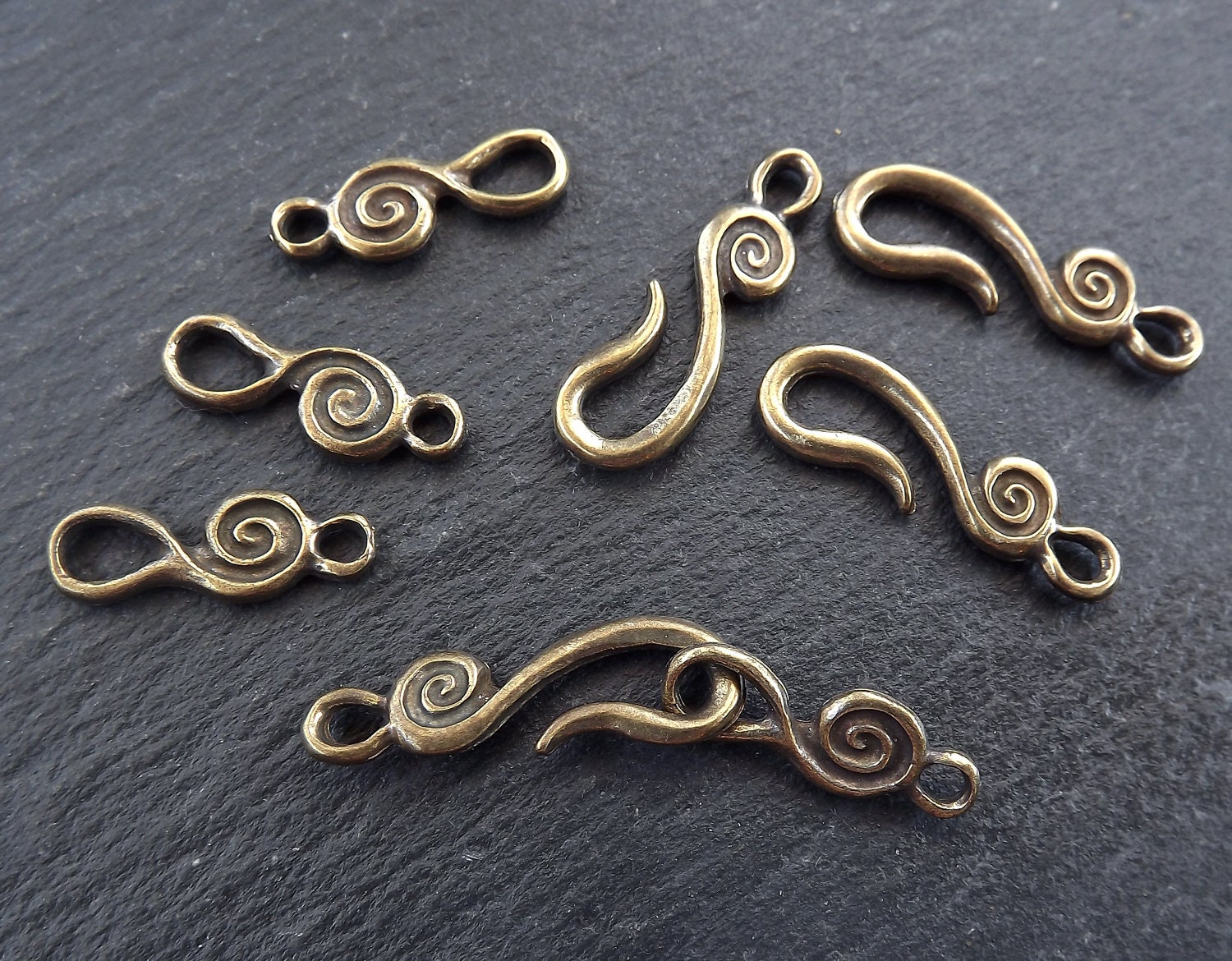 Hook and Eye Clasp, Gold Hook Clasp Set, Shepherds Hook Clasp, Necklace  clasps, Bracelet Clasp, Spiral, 22k Matte Gold Plated, 4 sets