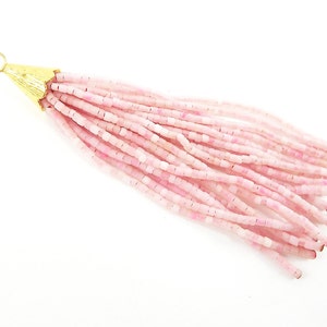Gland perlé tube Heishi tibétain afghan rose sucre - Fait main - Coiffe texturée plaquée or 22 carats - 92 mm = 3,62 pouces -1 PC