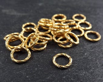 8mm Jump Rings, Twisted Etched Jump Rings, Open Jump Rings, Gold Jump Rings, DIY Jewelry, Unusual Jump Rings, 22k Gold Plated - 30pcs