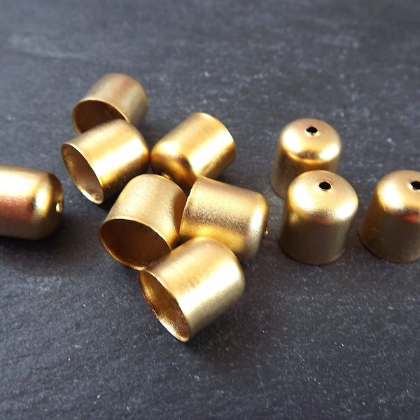 Round Cord End Caps, Gold Bead Caps, Ends with Hole Tassel Top End Cap, Non Tarnish 22k Matte Gold Plated - 10pc