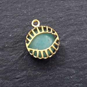 Aqua Evil Eye Charm, Evil Eye Pendant, Jade Stone, Lucky, Protective, Turkish Evil Eye, Greek Eye, Nazar, LIGHT AQUA, 22k Matte Gold