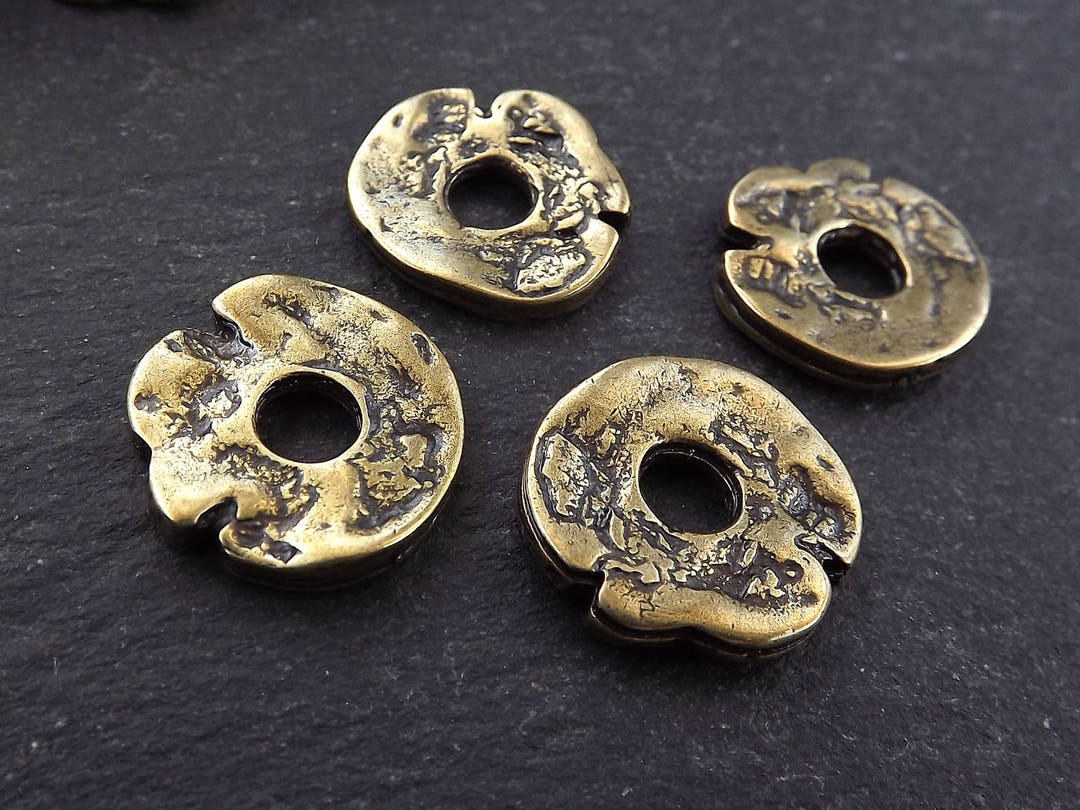 Disk Pebbles Bronze Cornflake Disc Pebble Bead Spacers, Free Form Beads, Organic ...