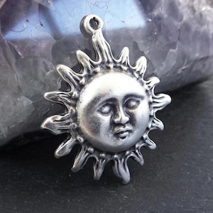 Sun Face Pendant, Surya Pendant, Sunshine Pendant, Sun God Pendant, Lord Surya, Hindu Symbolism, Matte Antique Silver Plated, 1pc