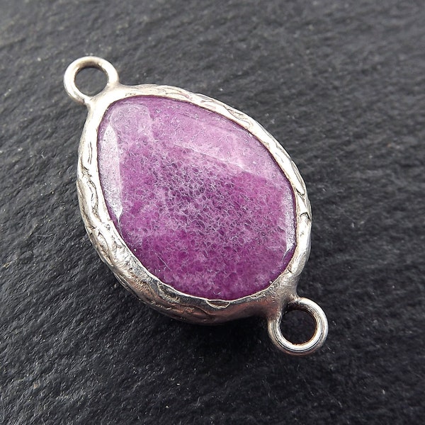 Lilac Purple Stone Pendant, Mottled Purple, Lavender Purple, Teardrop Pendant, Purple Jade, Gemstone Connector, Antique Silver Bezel, 1pc