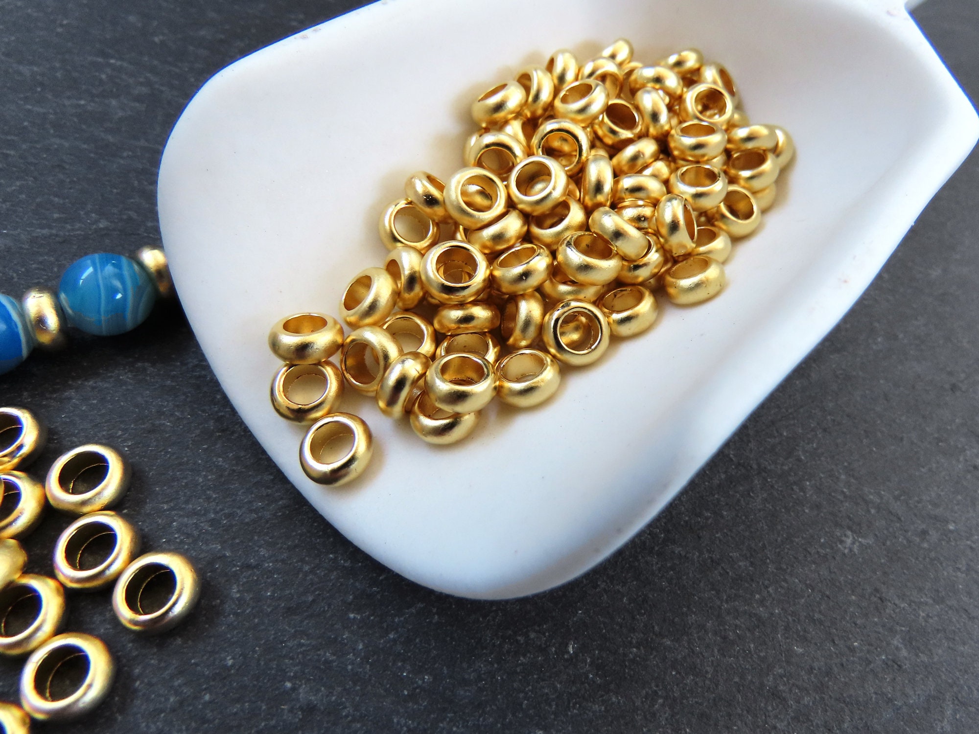 6mm Heishi Washer Bead Spacers, Mykonos Greek Beads, Round Metal Beads,  3.2mm Hole, Jewelry Making Supply, 22k Matte Gold Plated, 15pc 
