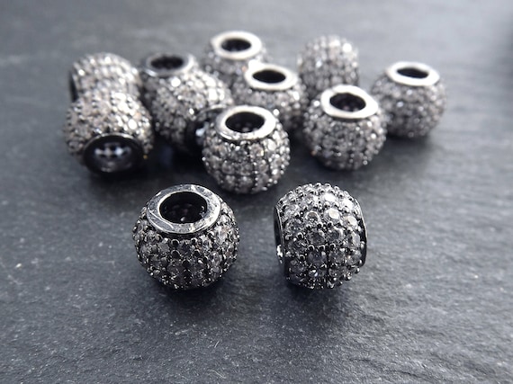 Gunmetal Pave Bead, Silver Rhinestone Bead, Bead Spacer, Micro Pave Round  Ball Bead, Non Tarnish Shiny Gunmetal, 10mm, 1pc 