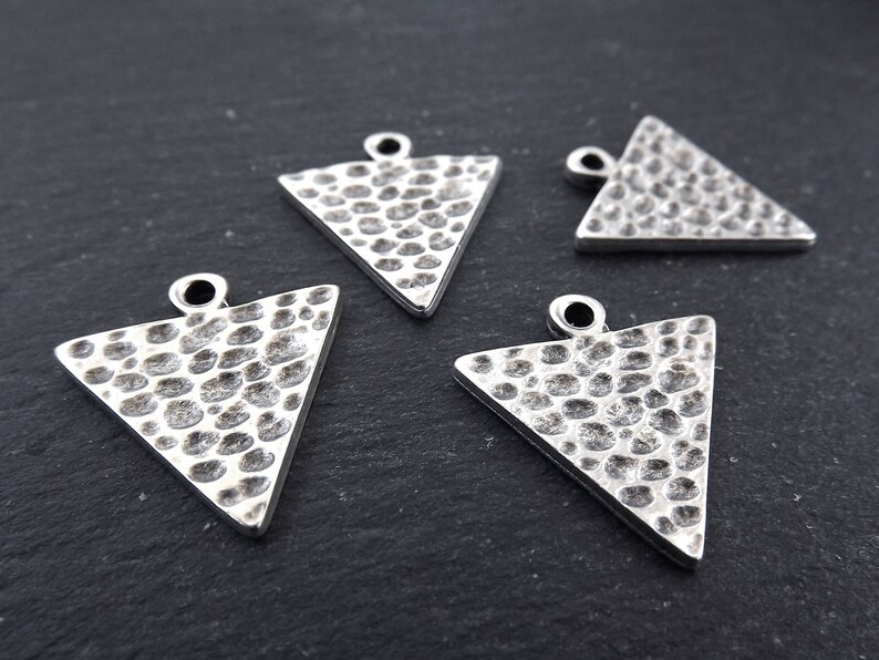 Hammered Triangle Minimalist Geometric Earring Necklace Pendant Matte Antique silver plated Jewelry Making Supplies Findings Components 4pc