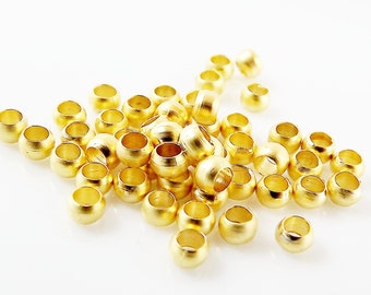50 Tiny 2mm Barrel Cord Beads - 22k Matte Gold Plated
