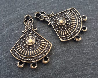 Fan Drop Shaped Multi Strand Link Connector Ketting Afwerking Oorbel Kroonluchter Antiek Brons Verguld Benodigdheden voor het maken van sieraden - 2st