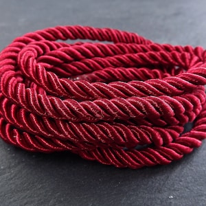 5mm Burgundy Rope, Garnet Red, Cord, Twisted Cord, Rayon, Satin, Rope, Silk Braid, Twisted Rope - 3 Ply Twist - 1 meters - 1.09 Yards