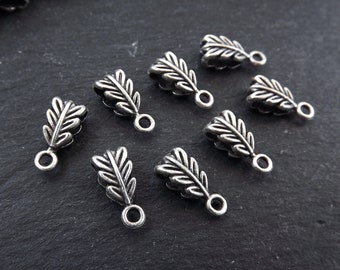 Silver Leaf Bails, Mini Bails, Pendant Bails, Silver Bails, Small Bails, Bead Bails, Beading Bails, Nature, Matte Antique Silver Plated 8pc