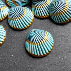 Ceramic Scallop Clam Shell Pendant Handmade Focal, Glazed Artisan Charm for Jewelry Making, Handcrafted Pottery Findings, 48x31mm, 1pc