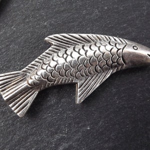 Large Fish Bead, Large Fish Pendant, Silver Fish Pendant, Silver Fish Bead, Fishing Charm, Fish Charm, Tribal, Matte Antique Silver Plated
