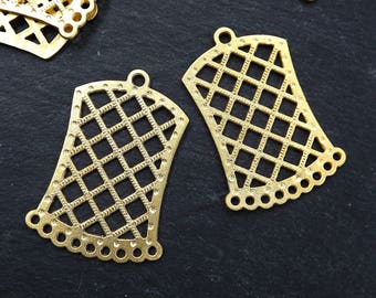 2 Chandelier Rectangle Earring Pendants, Trellis Multi Connector, Gold Connector, Earring Component, 22k Matte Gold plated