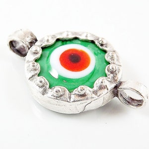 Irish Green Evil Eye Round Glass Connector Pendant Silver Plated 1pc image 3