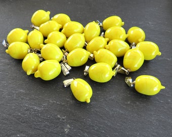 Lemon Charm Pendant, Murano Glass Lemon Beads, Citrus Fruit, Handmade, 1pc