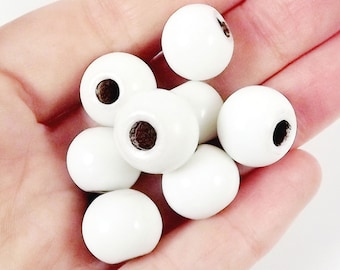 8 Chunky White Glass Beads, Tradional Turkish Artisan Handmade Furnace Glass Beads, Statement Beads, Beading Supplies,13mm