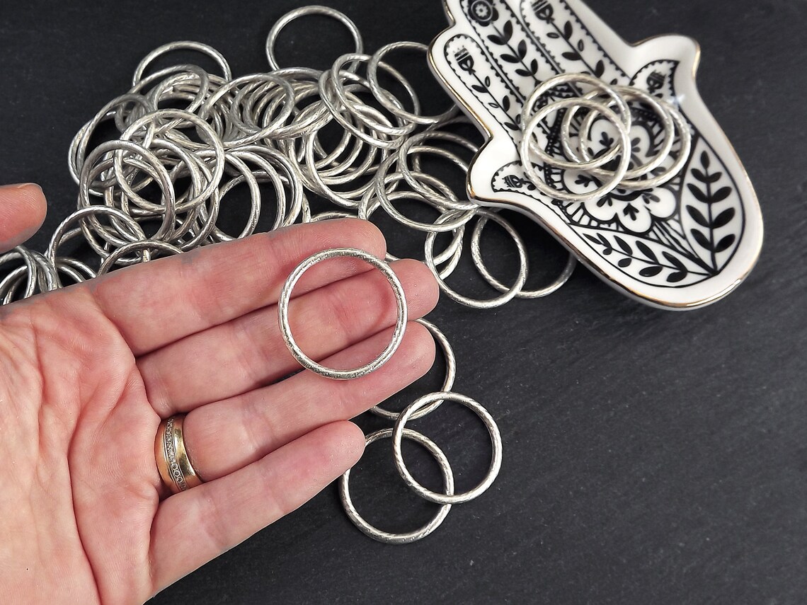 Round Link Connector Textured Ring Link Circle Link Silver | Etsy