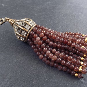 Pampille Vintage Perles Marron - élément Décoratif Inconnu, Longueur 7 Pouces, Occasion