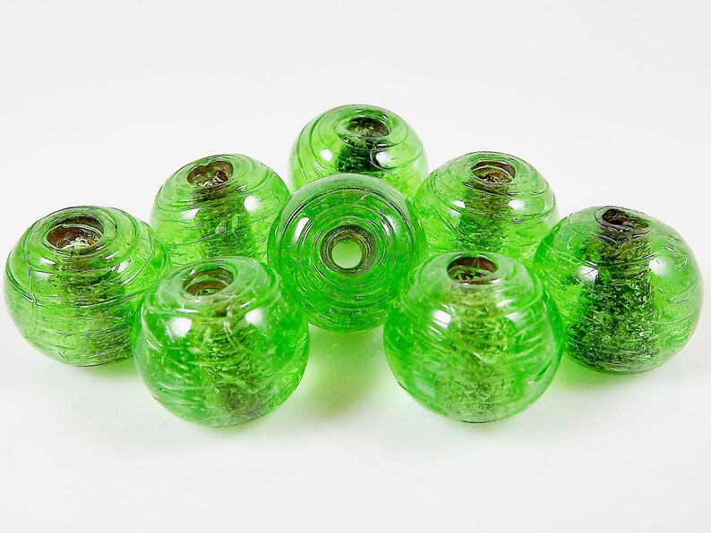 BULK 30 Chunky Artisan Handmade Recycled Green Glass Bead 13mm BE118 image 3