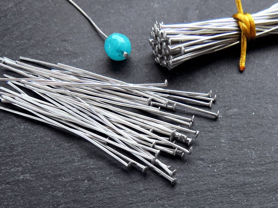 Flat Headpins T Pins 2 Inch 20 Gauge 20G, 1.8mm Head, Jewelry Making,  Silver Findings, Silver Plated, 100pcs 