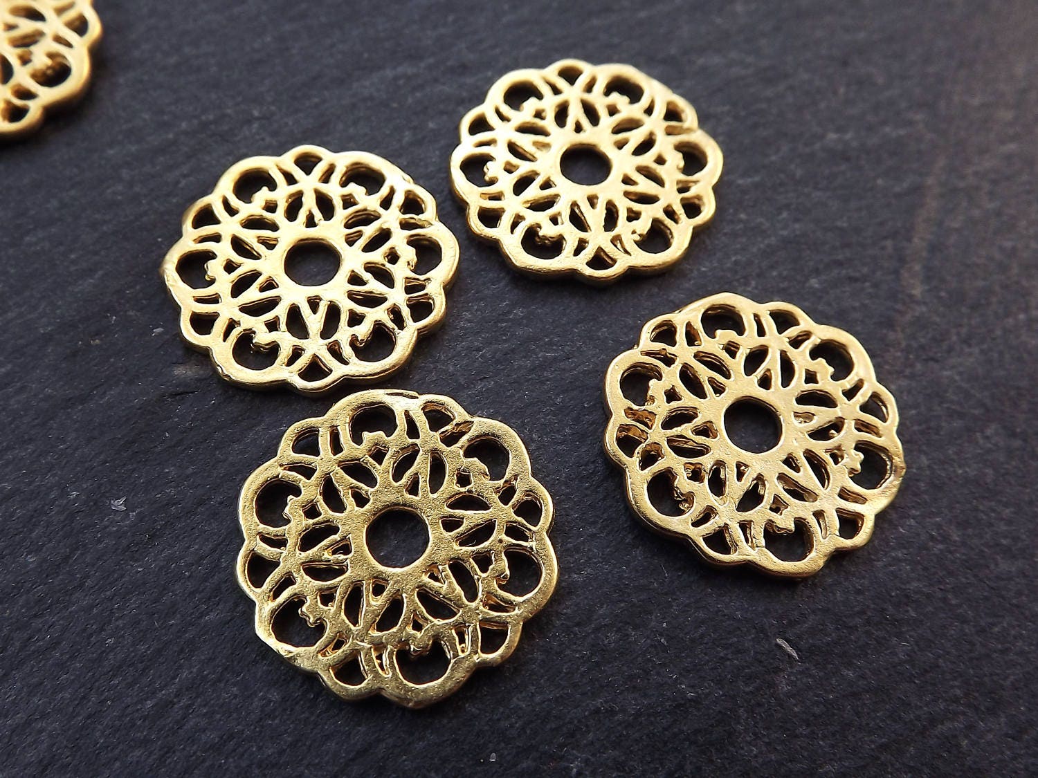 Round Rustic Lace Fretwork Disc Charms Link Connectors 22k | Etsy