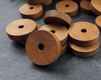 Large Warm Brown Round Wood Disc Beads, Brown Wooden Beads, Jewelry Making Craft Beads, 20mm, 8pcs