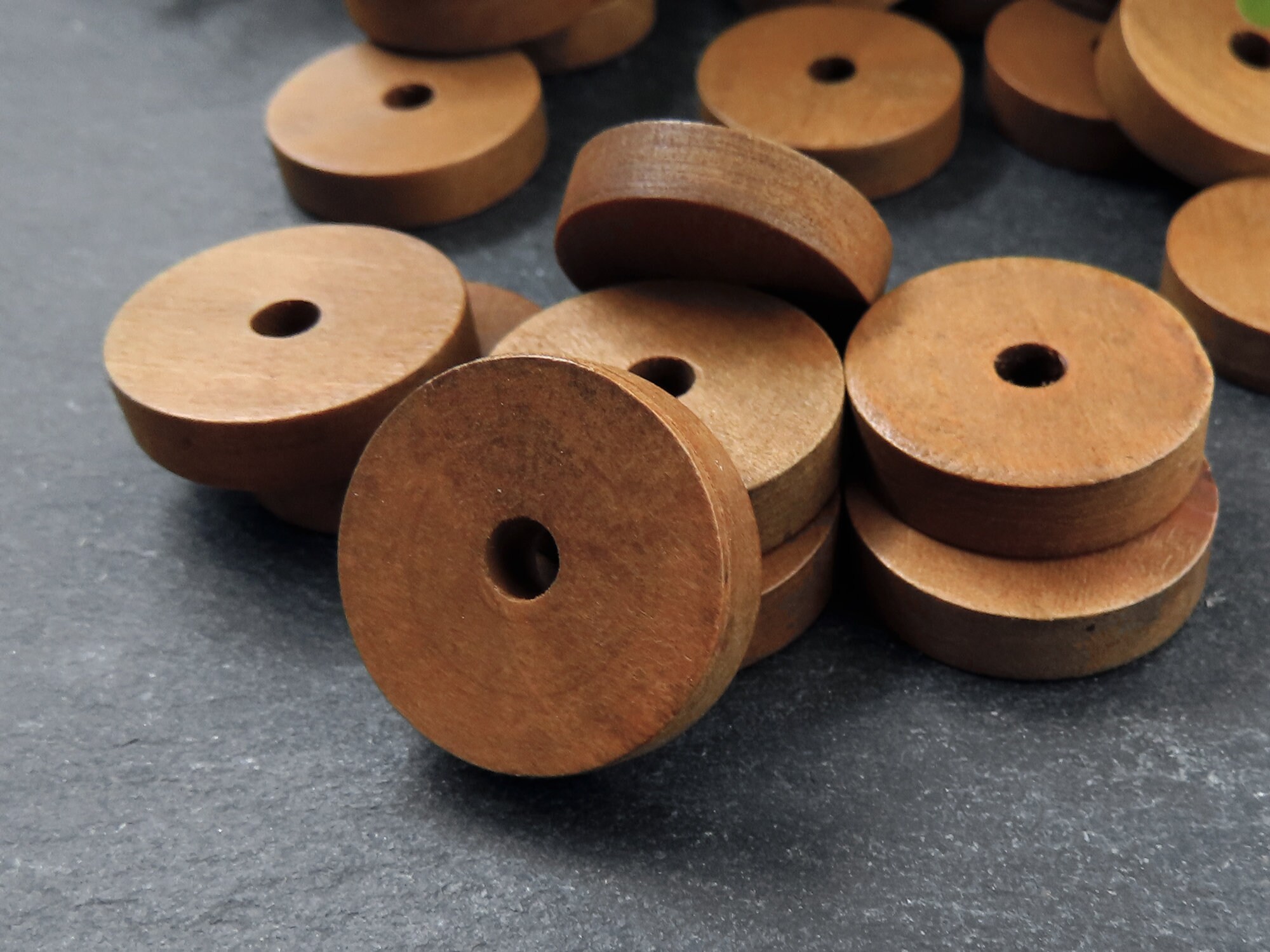 Large Warm Brown Round Wood Disc Beads Brown Wooden Beads