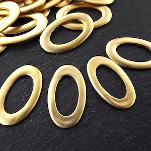 Flat Oval Link Components, Closed Loop, Gold Loop, Gold Oval Finding, Gold Charm Link, Gold Supplies, 26x15mm, 22k Matte Gold, 5pc