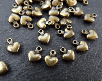 Tiny Heart Charms, Bronze Puff Heart Charm, Mini Heart Charms, Jewelry Making Supplies, Antique Bronze Plated, 30pcs