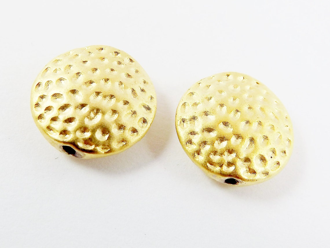 2 Hammered Round Pillow Spacer Beads 22k Matte Gold Plated - Etsy