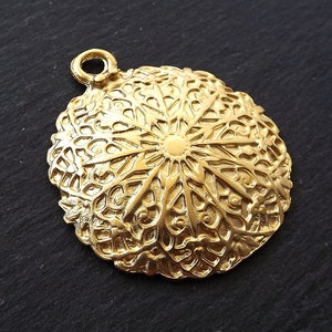 Gold Mandala Pendant, Gold Pendant, Disc Pendant, Round Pendant, Ethnic Pendant, Mandala Jewelry, Yoga Pendant, 22k Matte Gold Plated 1pc
