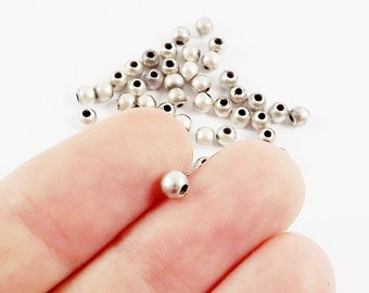 30pcs 4mm Plain Simple Round Smooth Bead Spacers - Matte Antique Silver Plated