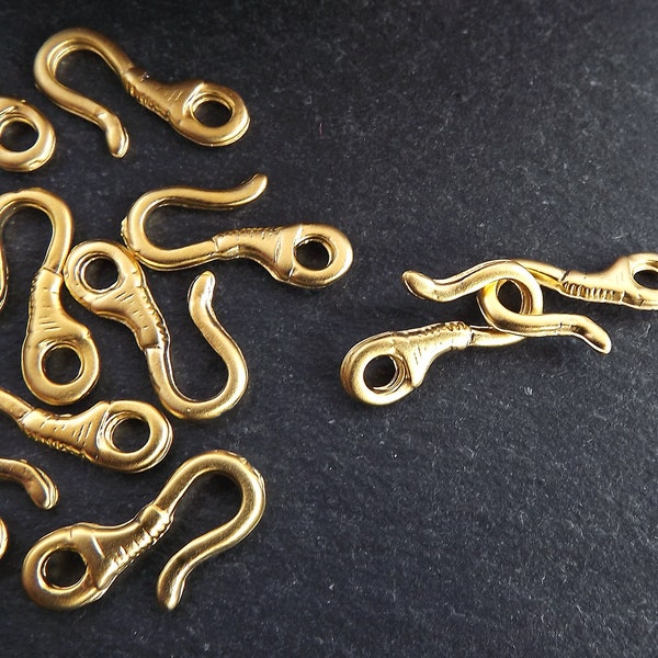 Gold Hook Clasps, Small Hook Charms, Hook Closure, Gold Clasp, Necklace Hooks, Bracelet Hooks, Jewelry Clasp, 22k Matte Gold Plated - 15pc