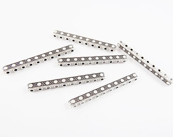 Ten Hole Dotted Strand Separator Spacer Bar Connector - 10 Holes - Antique Matte Silver Plated - 6pcs